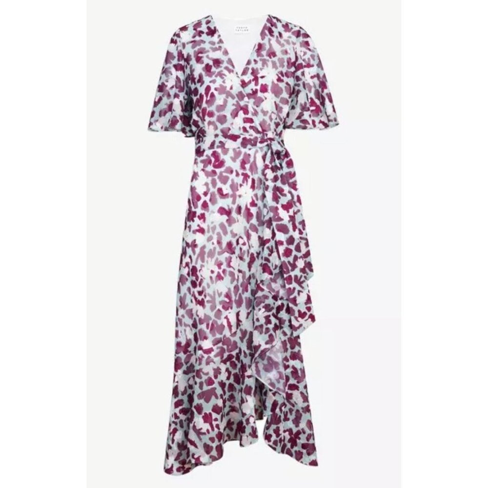 Tanya Taylor Blaire Brushstroke Coral Araucana Wrap Dress, Sz 16, NWT